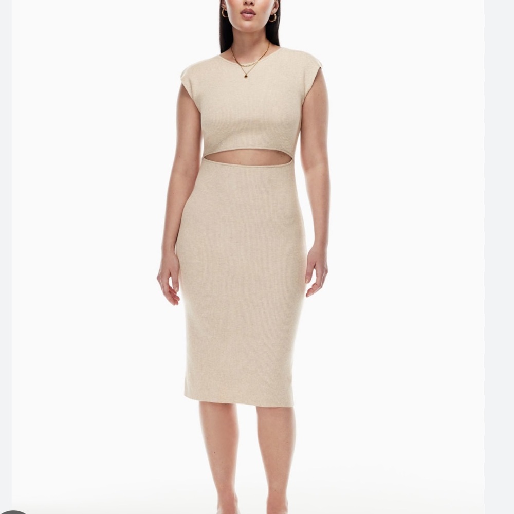 Aritzia Dress Cut out Knit Midi Sz Sm NWOT Taupe Neutral Trend